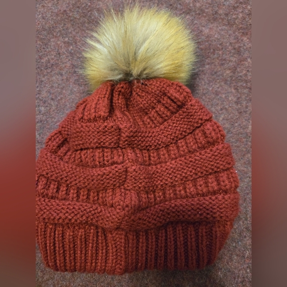 C.C. Puffball Beanie In Burnt Orange - Picture 5 of 5